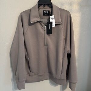 Abercrombie YPB neoknit half zip gray brown taupe With Extra Small